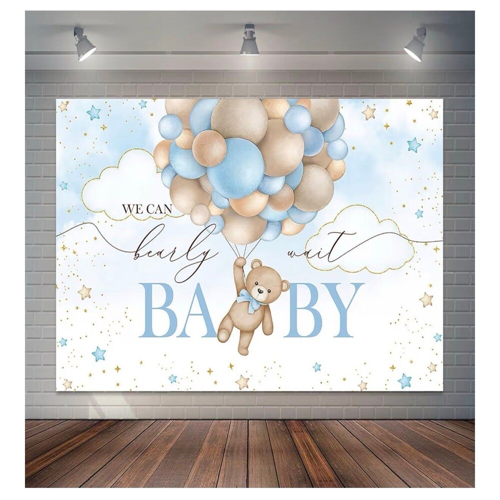 7x5ft Blue Bear Hot Air Balloon Backdrop Watercolor Balloons Bear Baby Shower Pa